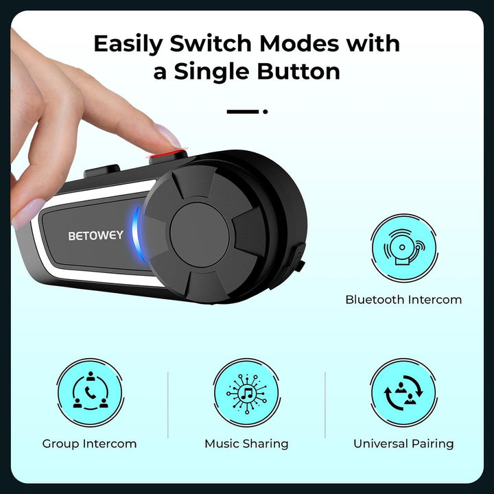 BETOWEY Intercom Motorrad, TK-X4 Freisprecheinrichtung für 6 Personen, Musikteilung, Sprachassistent