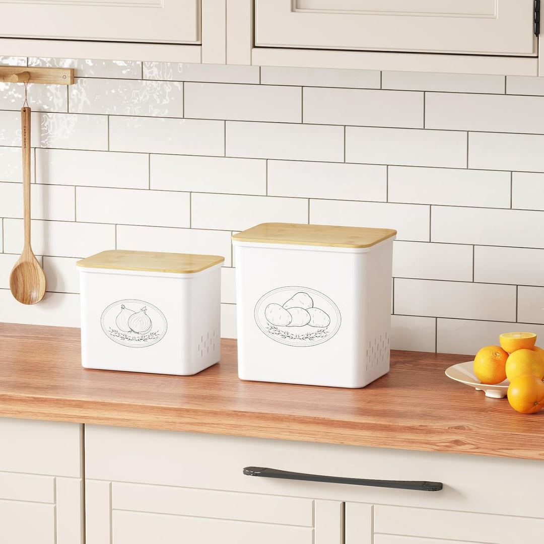 Lifewit Kartoffel Aufbewahrungsbox, 2er Set Grosse Kunttsoff Vorratsdosen für Kartoffel Zwiebel knob