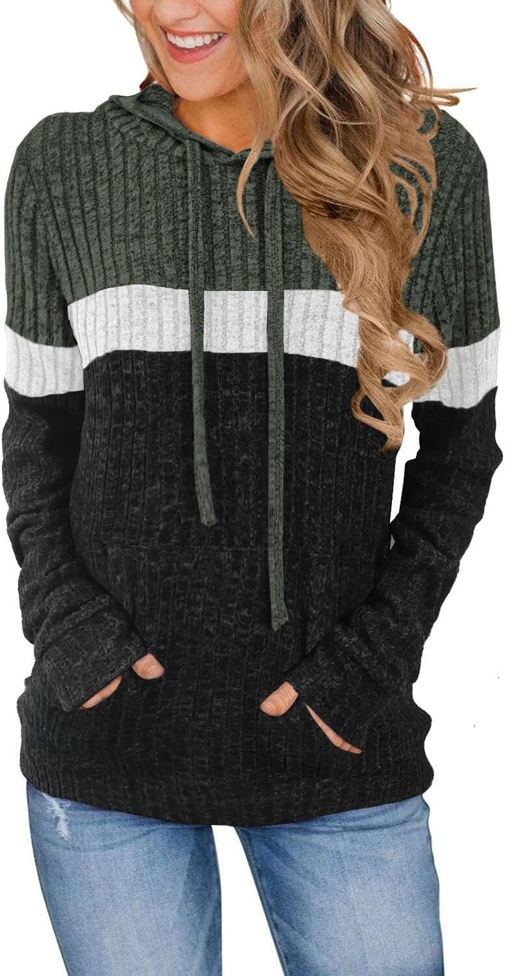 TrendiMax Hoodie Damen Herbst Übergangs Strickpullover Kapuzenpullover mit Kordelzug Locker Sweatshi