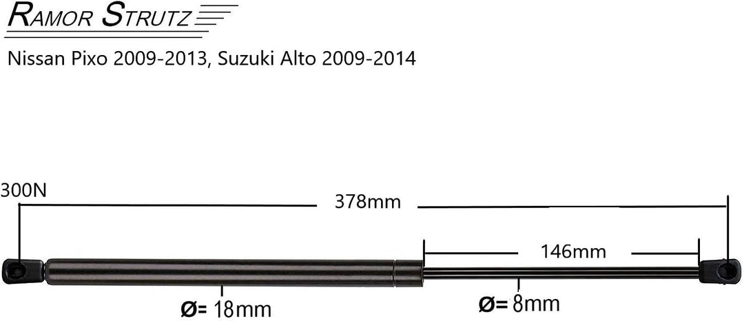 2x Gasfeder Dämpfer Heckklappe Kompatibel mit Nissan Pixo 2009-2013, Suzuki Alto 2009-2014. Gasdruck