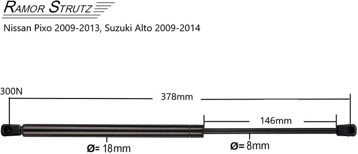 2x Gasfeder Dämpfer Heckklappe Kompatibel mit Nissan Pixo 2009-2013, Suzuki Alto 2009-2014. Gasdruck