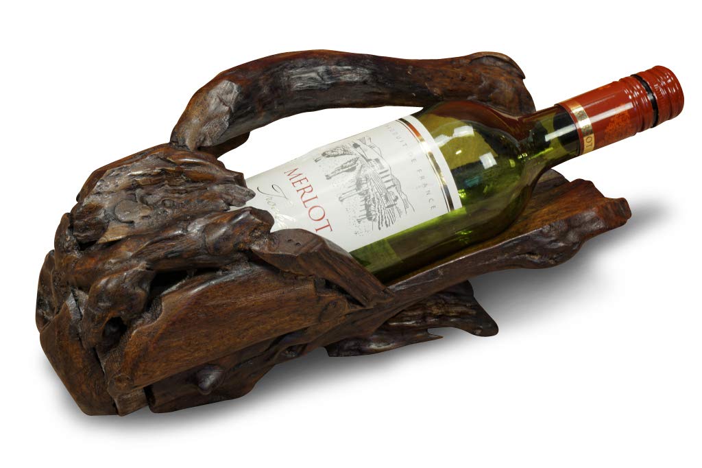 Kinaree Flaschenständer aus massivem Teak Wurzelholz - 30cm edler Flaschenhalter, 1 Flasche