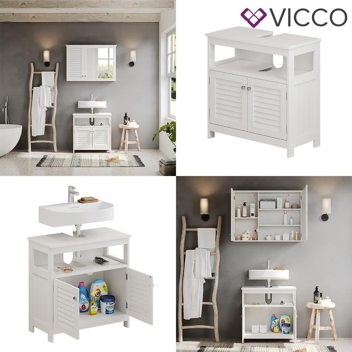 Vicco Waschbeckenunterschrank Riad, Weiss, 60 x 60 cm mit 2 Türen und offenem Fach Waschtischuntersc