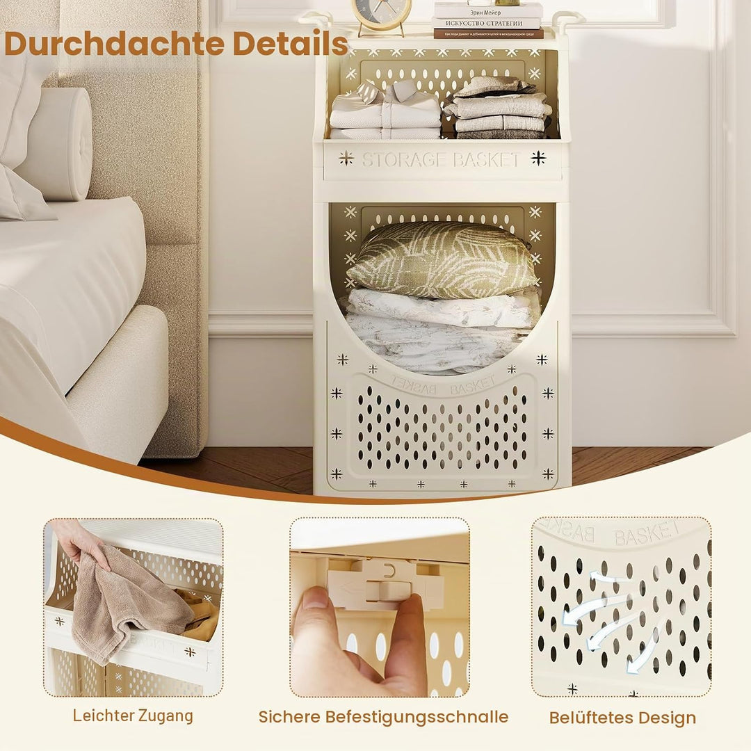 LIFEZEAL Wäschekorb auf Rädern, Faltbarer Wäschesammler mit 6/8 Haken &amp; 3/4 Ebenen, Mobile Wäschebox