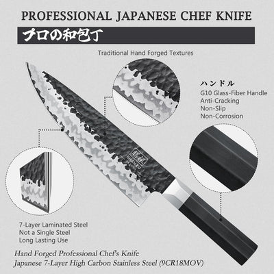 SHAN ZU Japanisches Kochmesser, 7 Schichten 9Cr18MoV-Küchenmesser Gyuto Messer, Superscharfes Chefme