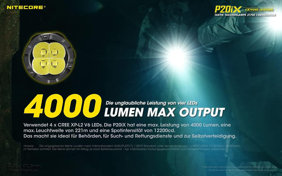 Nitecore Unisex P20iX taktische Hochleistungstaschenlampe, schwarz, Einheitsgrösse & NTK05 Ultra Tin