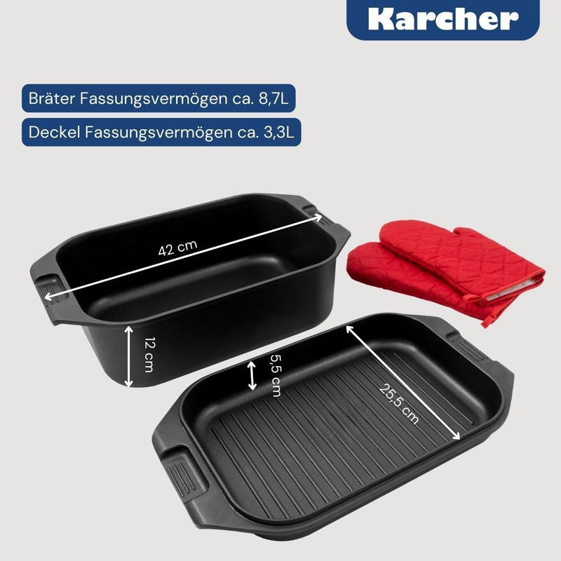 Karcher Bräter 2in1 (Aluguss, 8,7 Liter, inkl. Deckel und Topfhandschuhen) schwarz nicht induktionsg