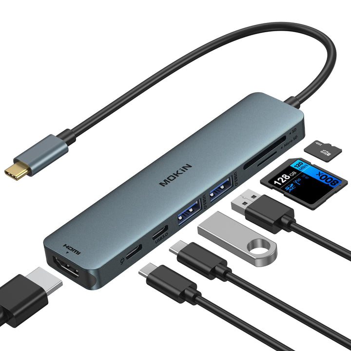 USB C Hub, Multiport Adapter für MacBook Pro/Air, 7 in 1 MacBook Adapter USB C auf HDMI Hub, 2USB 3.