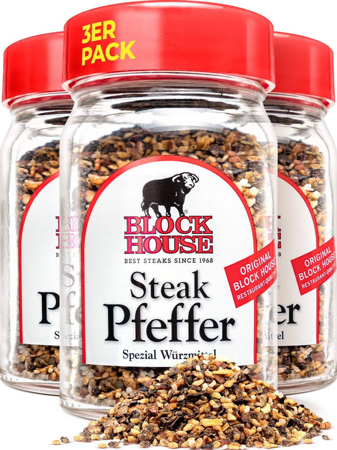 Block House Steak Pfeffer 3x 50g Gewürzmischung im Glas – in Restaurantqualität 50 g (3er Pack), 50