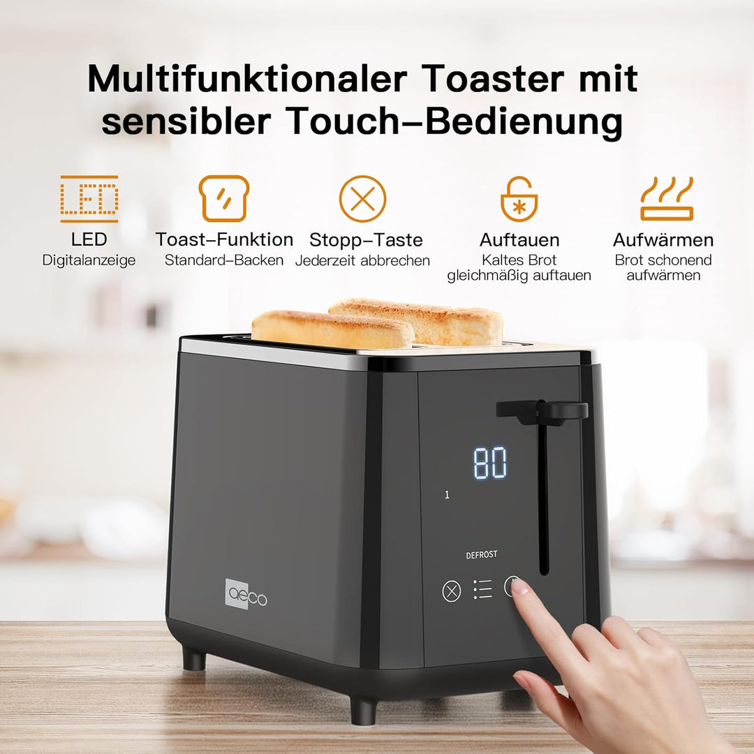 aeco toastlab PRO Toaster 2 Scheiben mit LED-Touch - extra breite Schlitze, 6 Stufen, Brotzentrierun