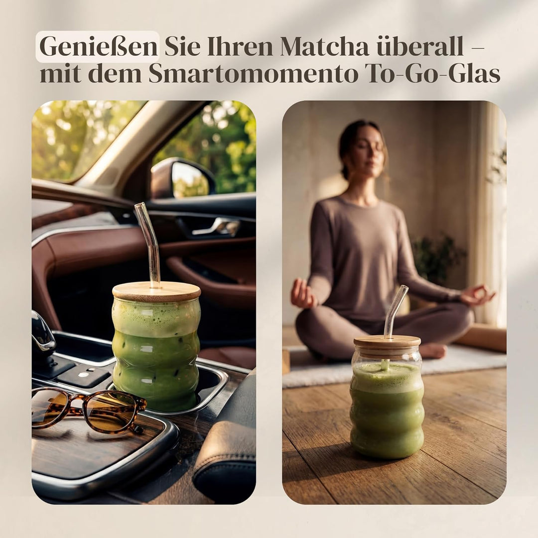Matcha Set 8-teilig, Matcha Tee Set mit Matcha Schale mit Ausguss, Bambusbesen (Chasen), To Go Glas