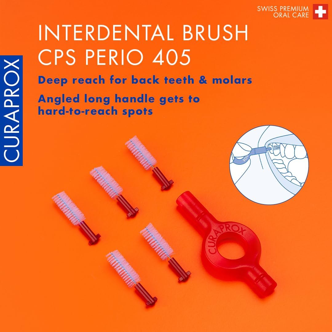 Curaprox Interdentalbürsten CPS 405 perio plus, Set aus 5 Bürsten Grösse 1,3 mm und einem Halter UHS