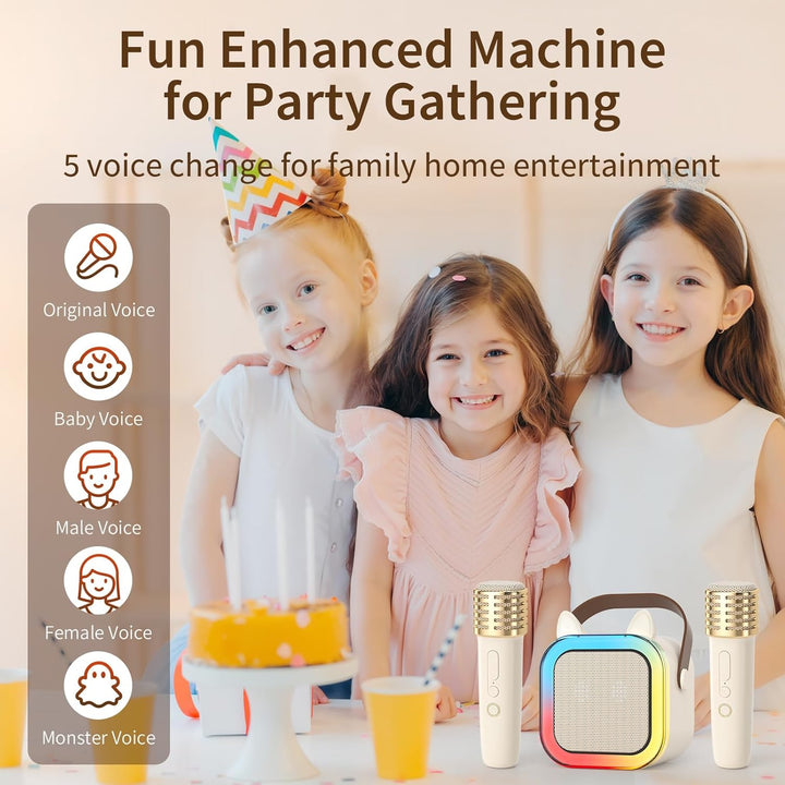 süss Katzenohr Karaoke-Maschine für Kinder Erwachsene, Tragbar Karaoke-System mit blinkendem LED-Lic