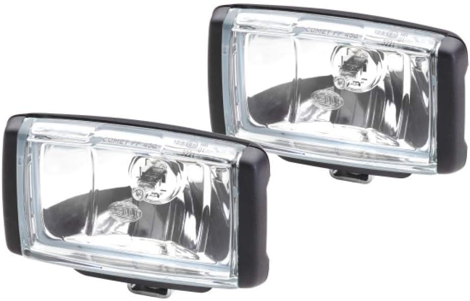 HELLA - FF/Halogen-Fernscheinwerfersatz - Comet FF 450 - 12V - rechteckig - Anbau - glasklare Streus