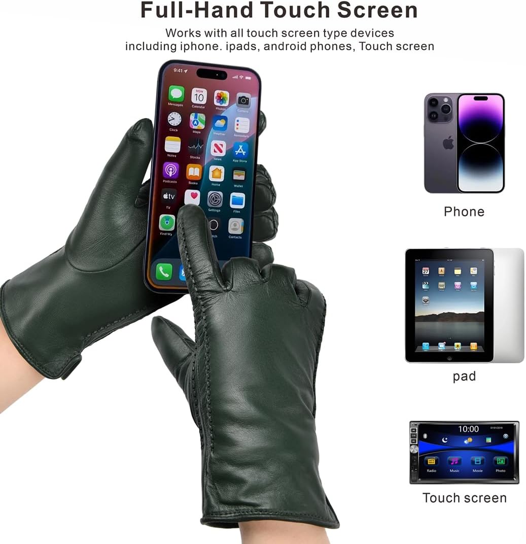 Harssidanzar Damen Winter Warmes Futter Lammfell Leder Handschuhe Touchscreen Texting Warme Fahrhand