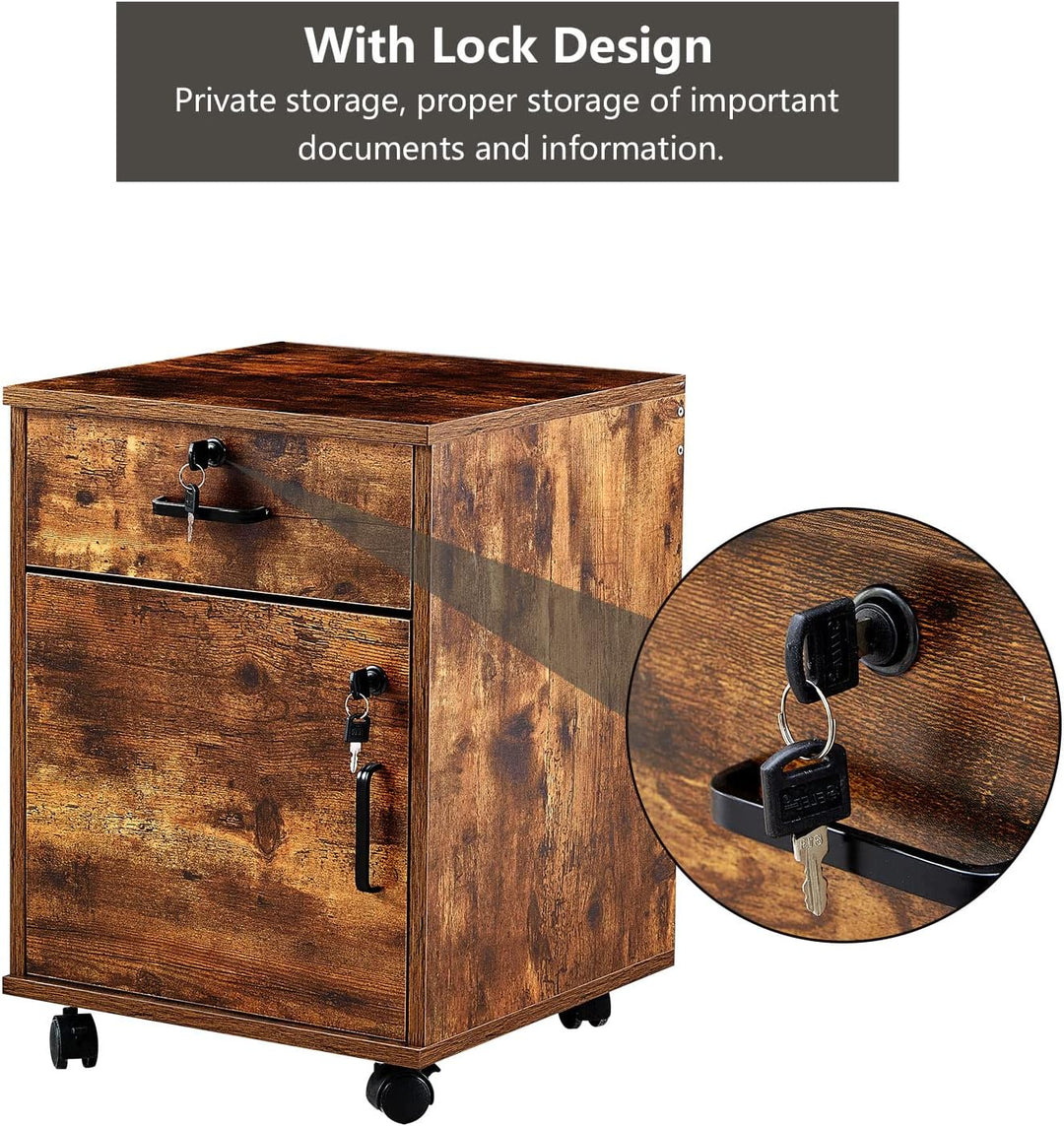 CLIPOP Rollcontainer Abschliessbare Aktenschrank Holz mit Schublade und Geschlossenem Speicher,Mobil