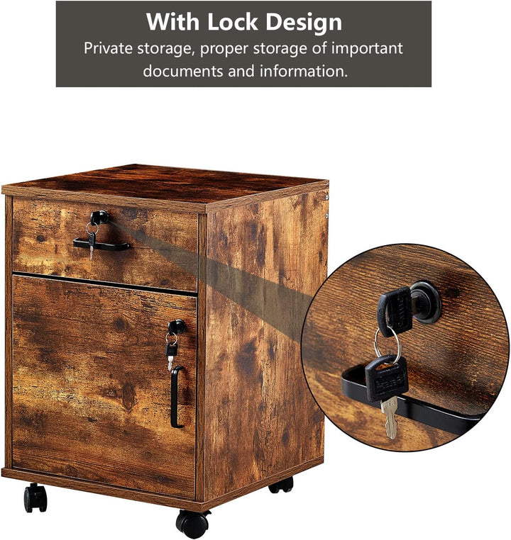 CLIPOP Rollcontainer Abschliessbare Aktenschrank Holz mit Schublade und Geschlossenem Speicher,Mobil