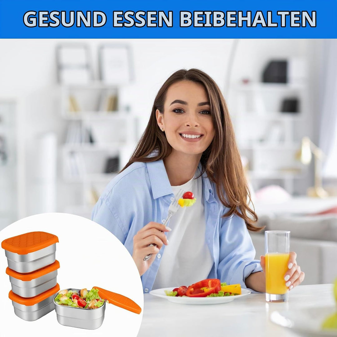 4 Stück Snackbox Edelstahl Klein, 230 ml Kleine Dosen mit Deckel, Gefrierdosen Klein Dosen, Auslaufs