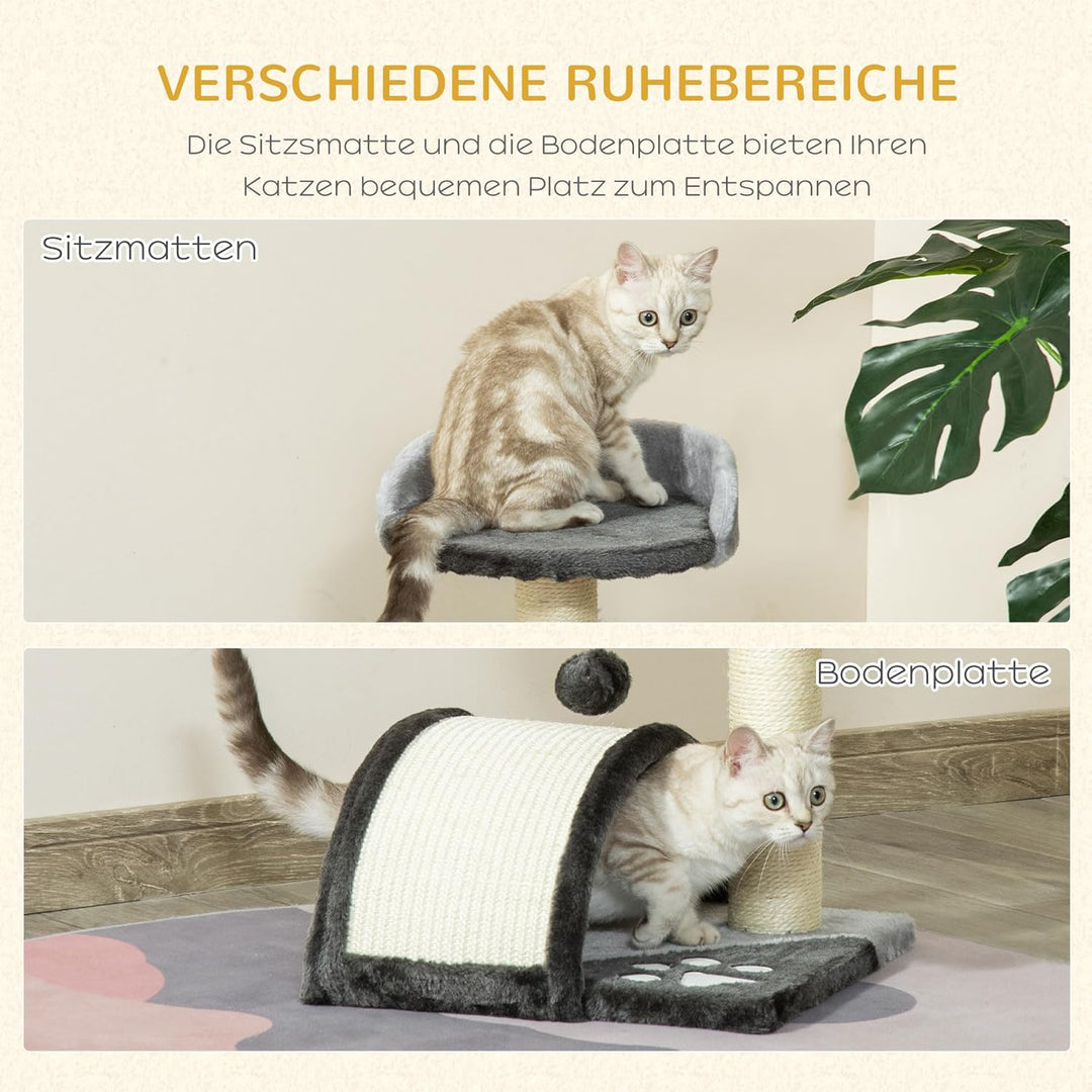 PawHut Kratzbaum 46 cm Kleiner Katzenturm mit Höhle, Spielball, Sisal-Seil, erhöhter Plattform, Katz