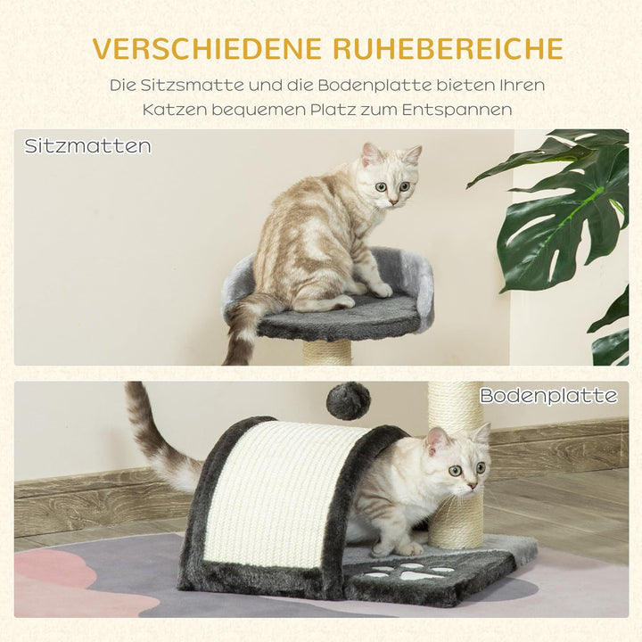 PawHut Kratzbaum 46 cm Kleiner Katzenturm mit Höhle, Spielball, Sisal-Seil, erhöhter Plattform, Katz