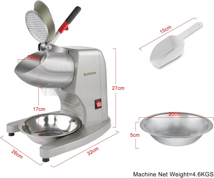 KOFOHON ICE CRUSHER Eisrasierer, elektrischer Eisbrecher. Medium Silver, Medium Silver