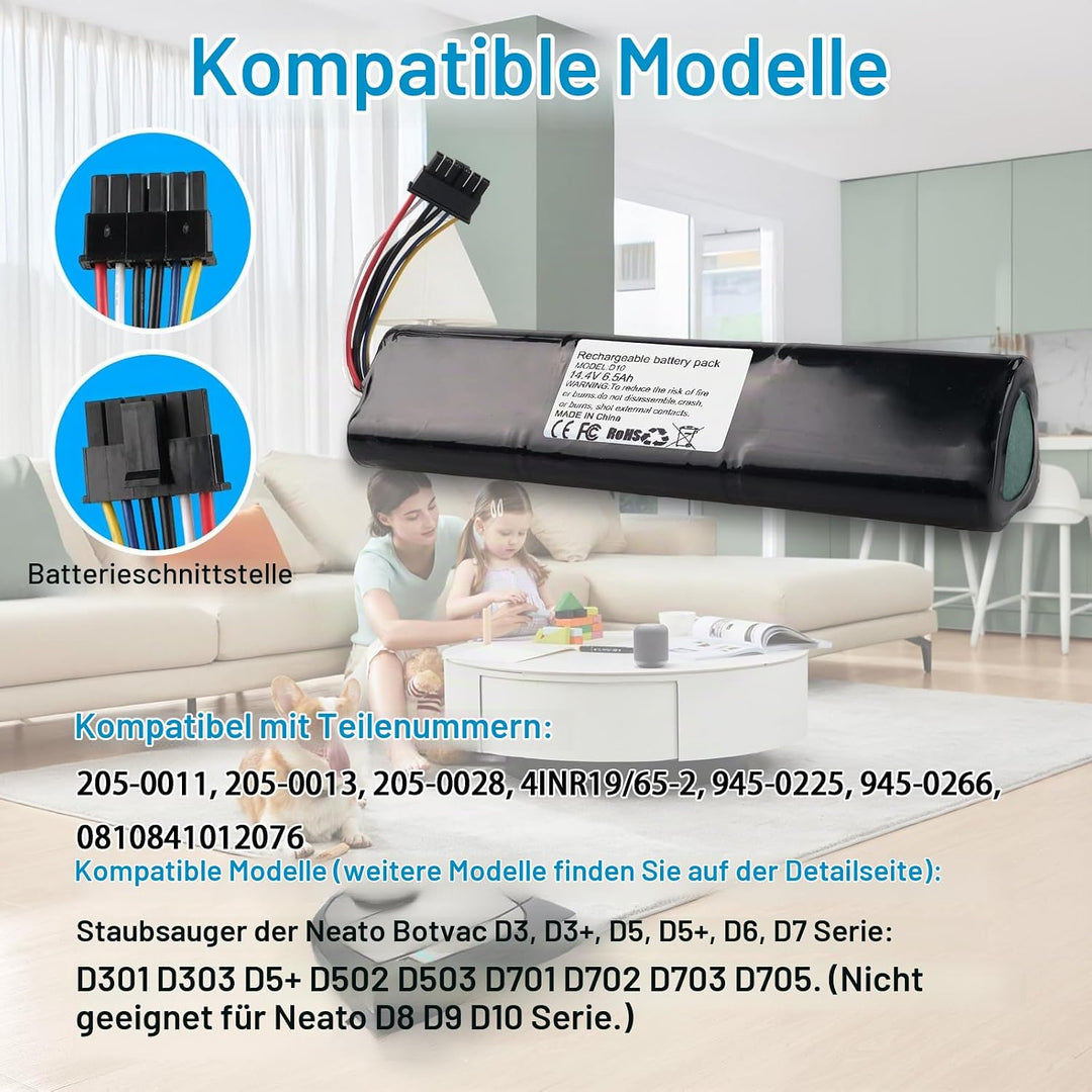 6500 mAh Akku Kompatibel mit Neato Botvac D3 D4 D5 D6 D7 D3+ D301 D303 D5+ D502 D503 D701 D702 D703