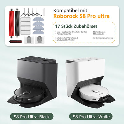 17 Stück Zubehör für Roborock S8 Pro Ultra Staubsauger -2*Hauptbürste (DuoRoller Bürste),1*Reinigung