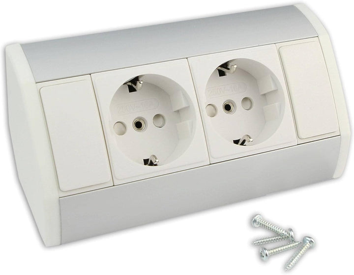Möbel-Steckdose weiss mit 2x Schuko - hochwertige Ecksteckdose aus Aluminium ideal für Arbeitsplatte