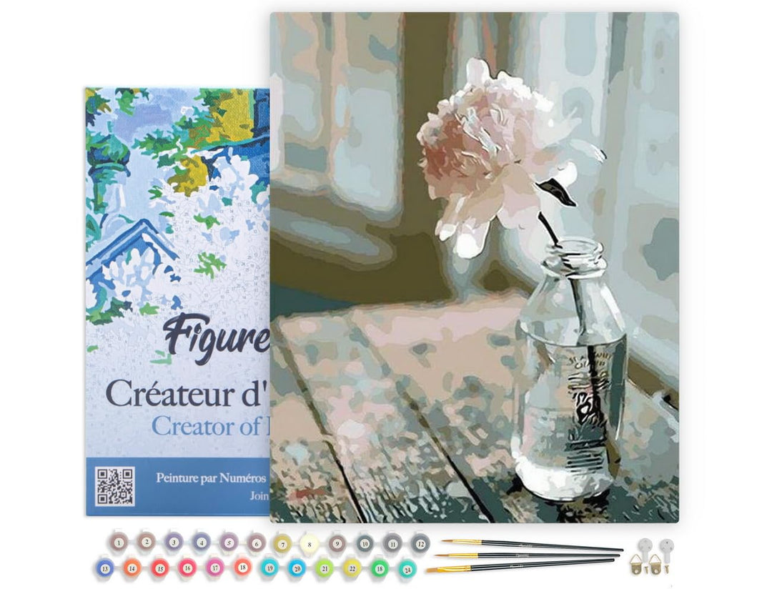 Figured'Art Malen Nach Zahlen Erwachsene Mit Rahmen Weisse Blume - Paint by Numbers Basteln DIY Bast