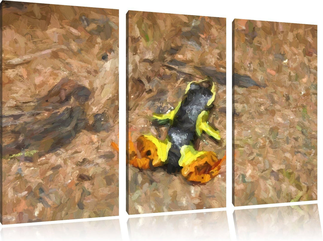 kleiner Färberfrosch auf Waldboden NewArt 3-Teiler Leinwandbild 120x80 Bild auf Leinwand, XXL riesig