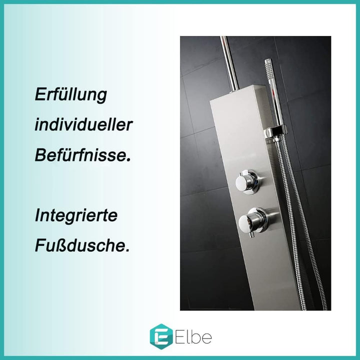 Elbe® Gartendusche aus gebürstetem Edelstahl 304, Überkopfdusche, Fussdusche und Handbrause, mit Ein