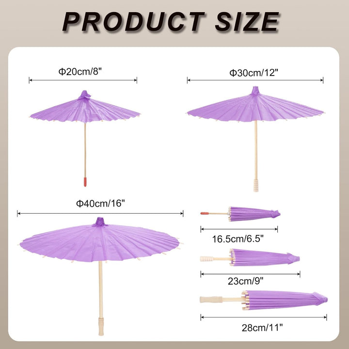 QUARKZMAN 6 Stück Papier-Schirme, 20cm/30cm/40cm Papier-Parasol-Schirm DIY Ölpapier-Mal-Schirme für