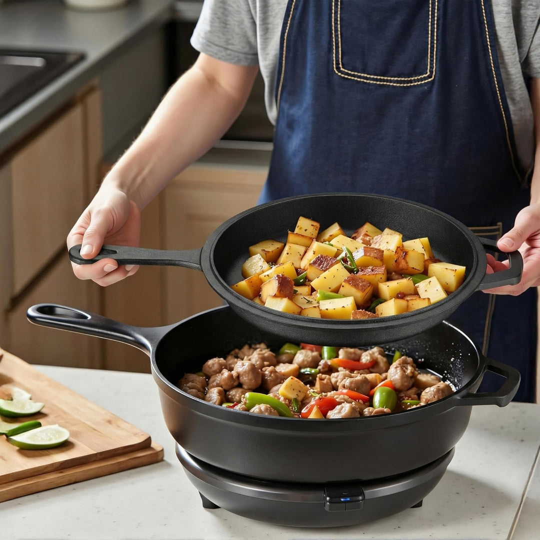 Wiltec 2in1 Dutch Oven 42 x 26 x 12 cm Grilltopf aus Gusseisen, Schmortopf mit Doppelfunktion 4,6L,
