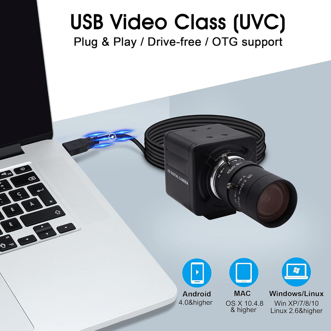 Svpro 5MP USB Kamera mit Zoomobjektiv 5-50mm,10X optischer Zoom Webcam Manueller Fokus mit Aptina MI