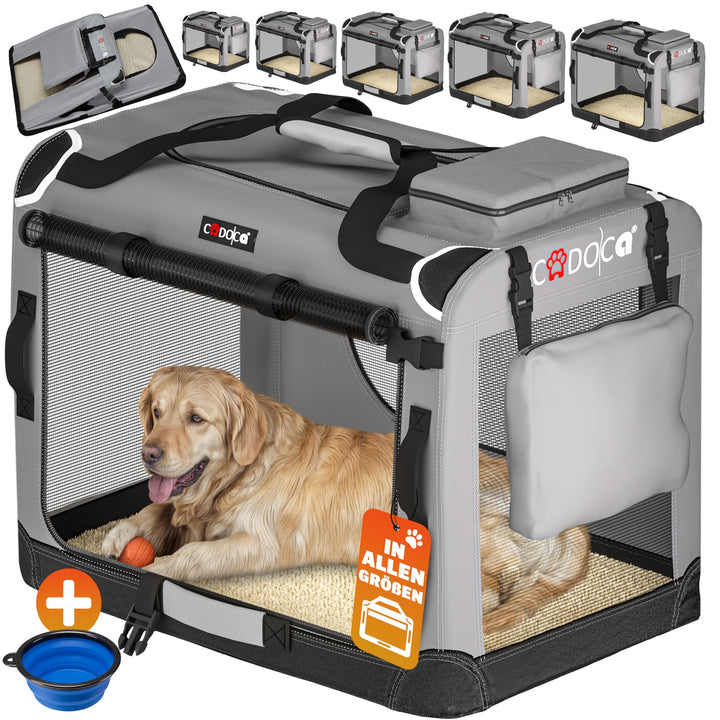 CADOCA® Hundebox faltbar Transportbox XXL 90x60x66cm robust atmungsaktiv Transporttasche Auto Rückba