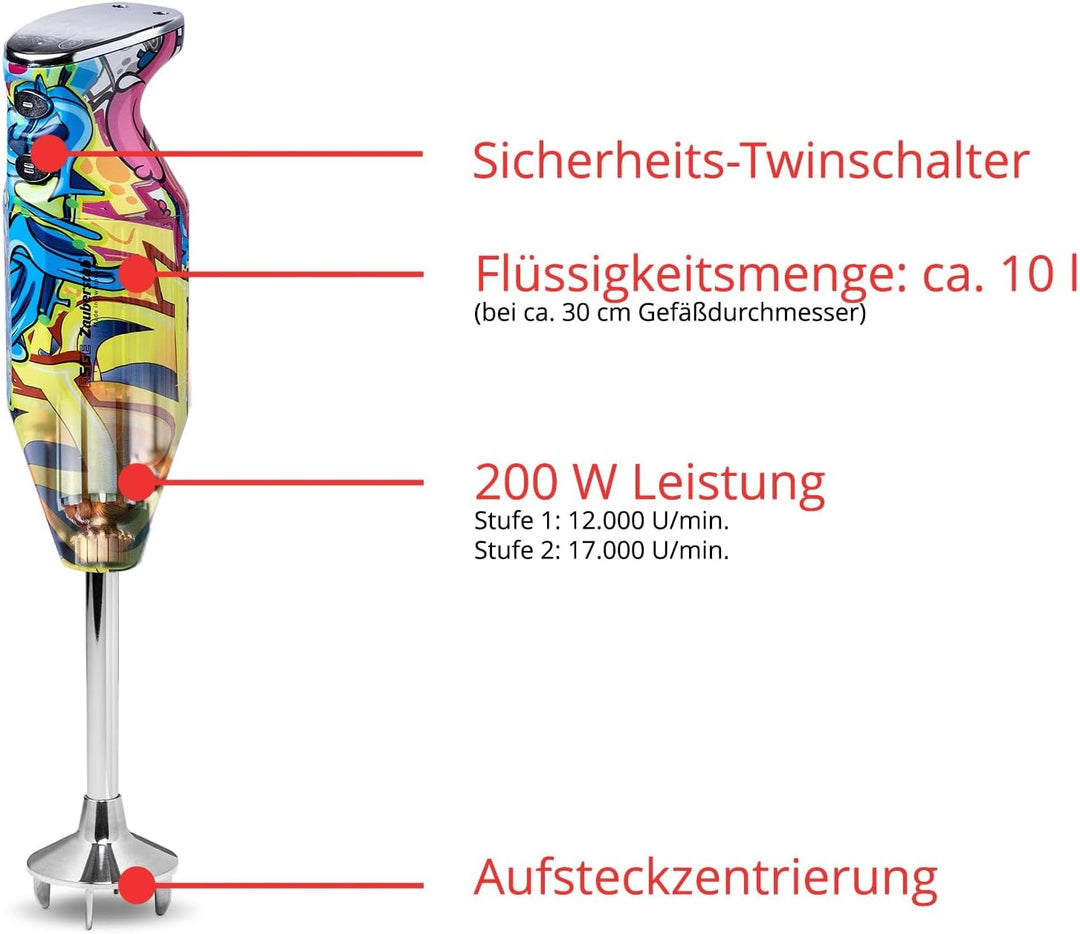 ESGE-Zauberstab 91003 Design Edition Pop-Art – Stabmixer, Pürierstab, elektrischer AC-Motor, 2-stufi