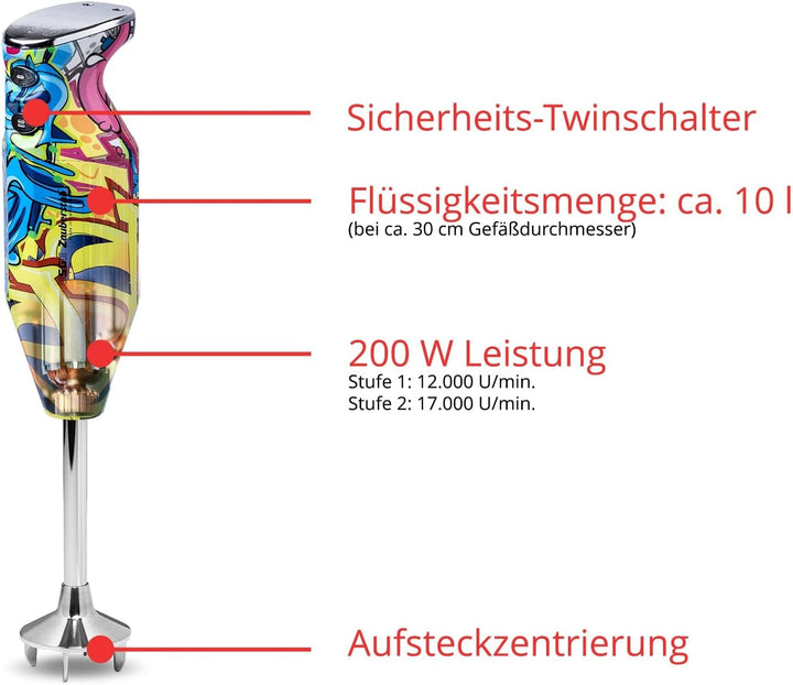 ESGE-Zauberstab 91003 Design Edition Pop-Art – Stabmixer, Pürierstab, elektrischer AC-Motor, 2-stufi