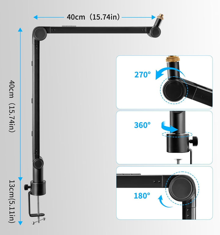 Mikrofon Arm 73-175cm Mikrofonständer Einstellbare Mikrofonstativ Mikrofon Ständer mit 2 Mikrofonkle