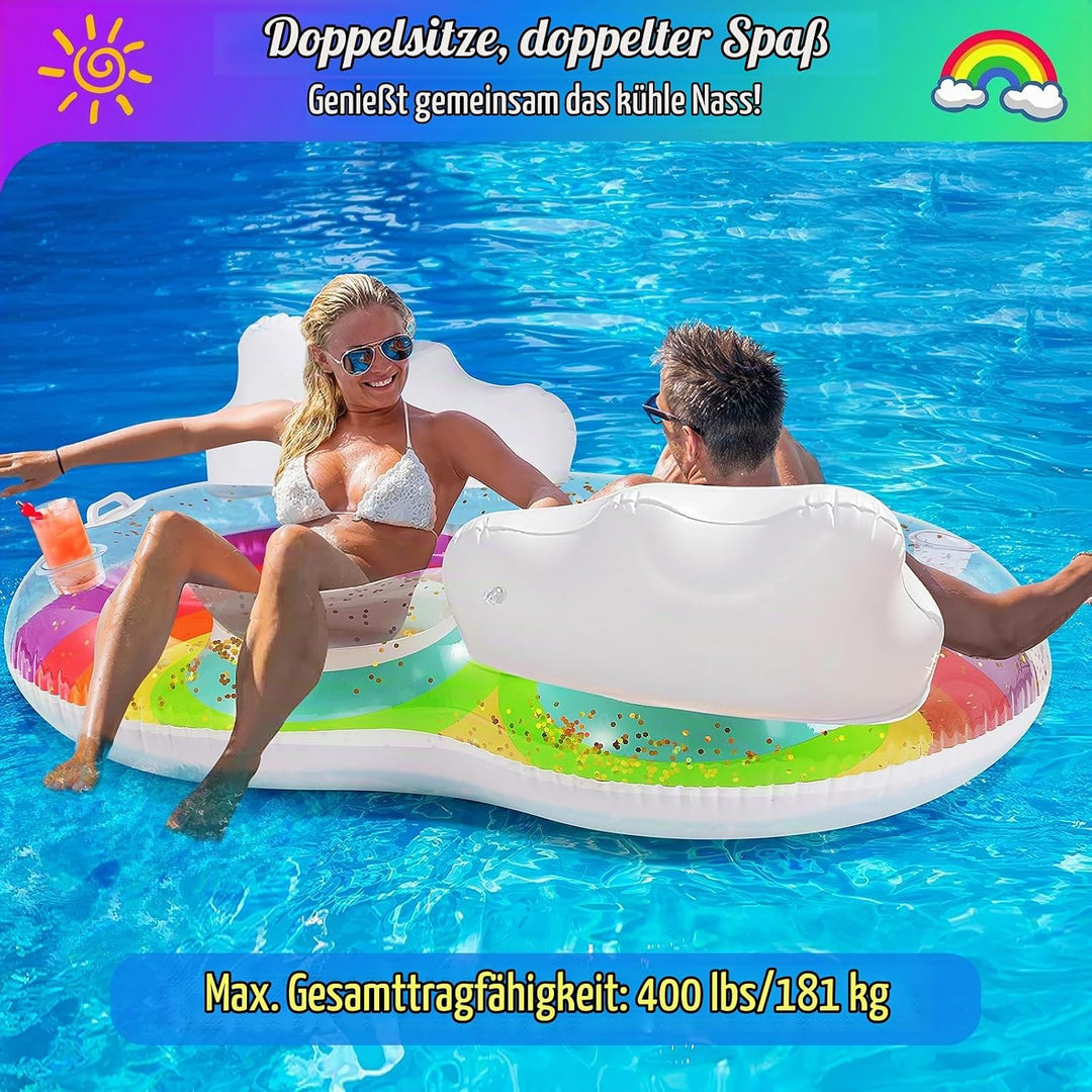 MoKo Pool Luftmatratze Erwachsene, Gross Schwimmbett mit EIS Bar, Solarium Pool Loungesessel Aufblas
