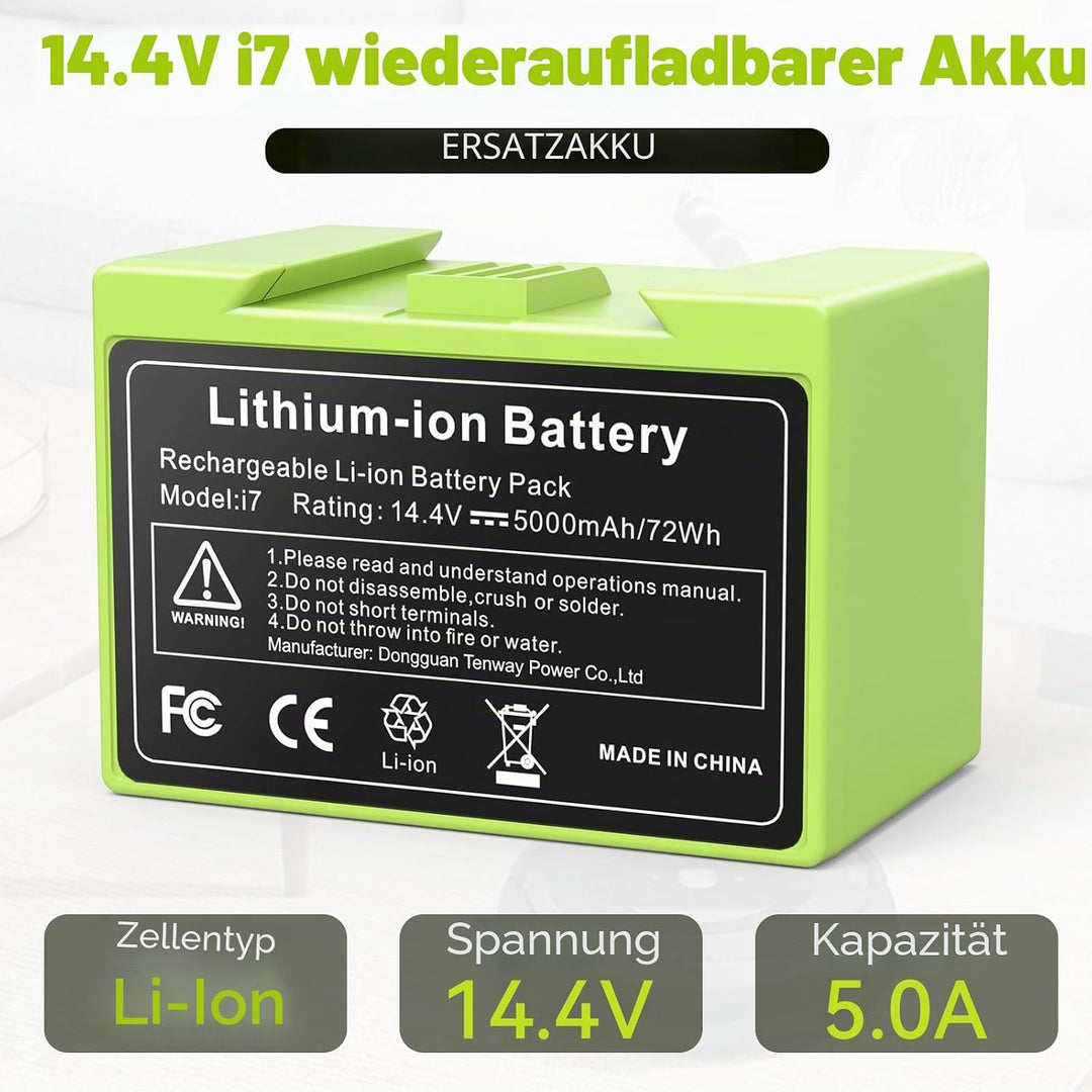 5000mAh Li-ion Akku für i7, ASUNCELL 14.4V Ersatzakku für iRobot Roomba e und i Serie i7 / i7+ i4/i4