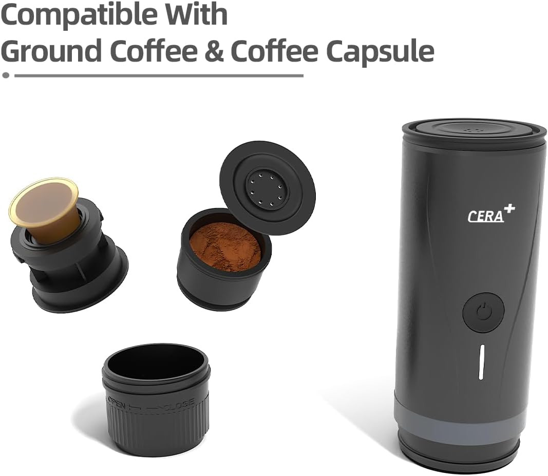 CERA+ Máquina de Espresso Eléctrica Portátil Auto-calentamiento en 3-4 Minutos, Cafetera Mini de 20
