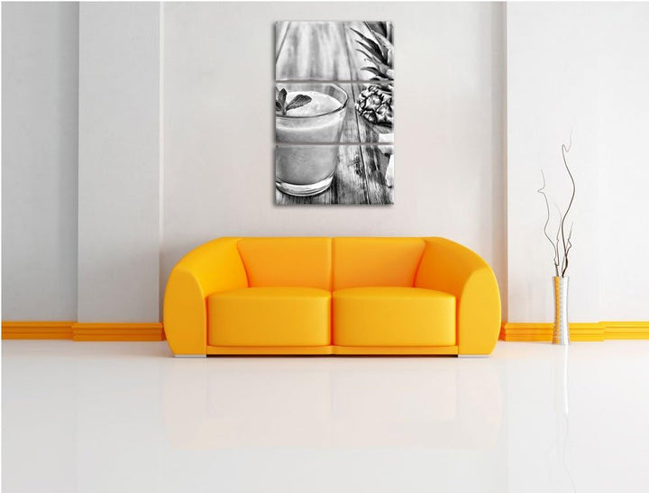 Pixxprint Ananas Cocktail auf Holztisch als Leinwandbild/Grösse: 3 Teilig (120x80) cm/Wandbild/Kunst