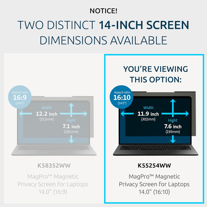 Kensington MagPro™ Magnetischer Blickschutzfilter für Laptops 14 Zoll, 16:10, Magnetische Schutzfoli