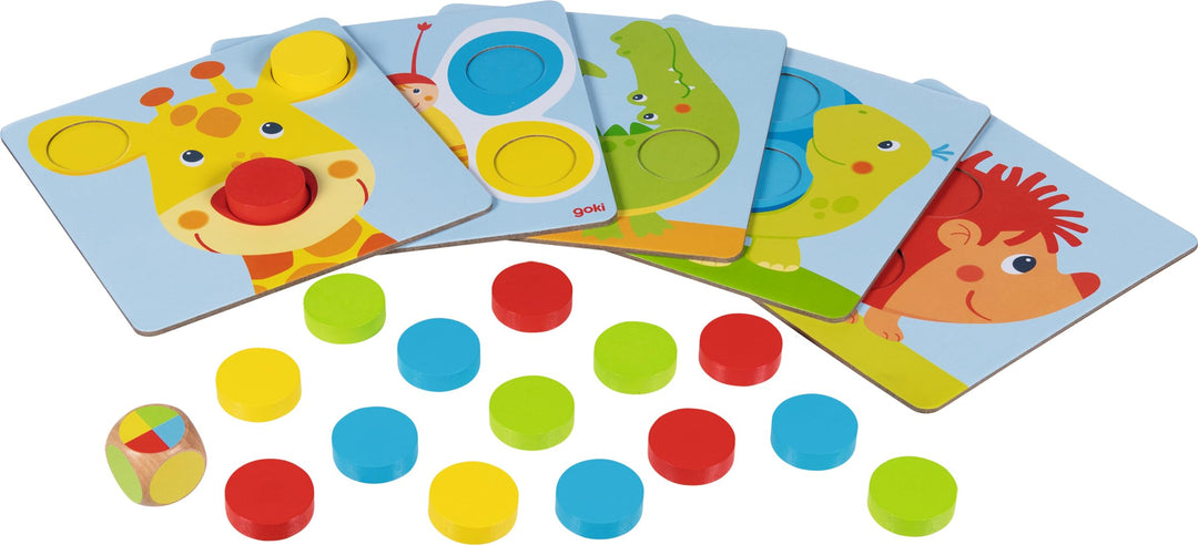Goki Mein erstes Farbsortierspiel: 17 x 17 cm, 5 Motive, Pappe und Holz, 22 Teile, per Stück