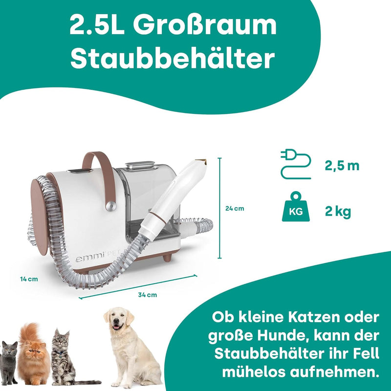 emmi-pet Grooming Kit Home - 6in1 Hundeschermaschine mit Staubsauger | Dreifachnutzung mit Schermasc