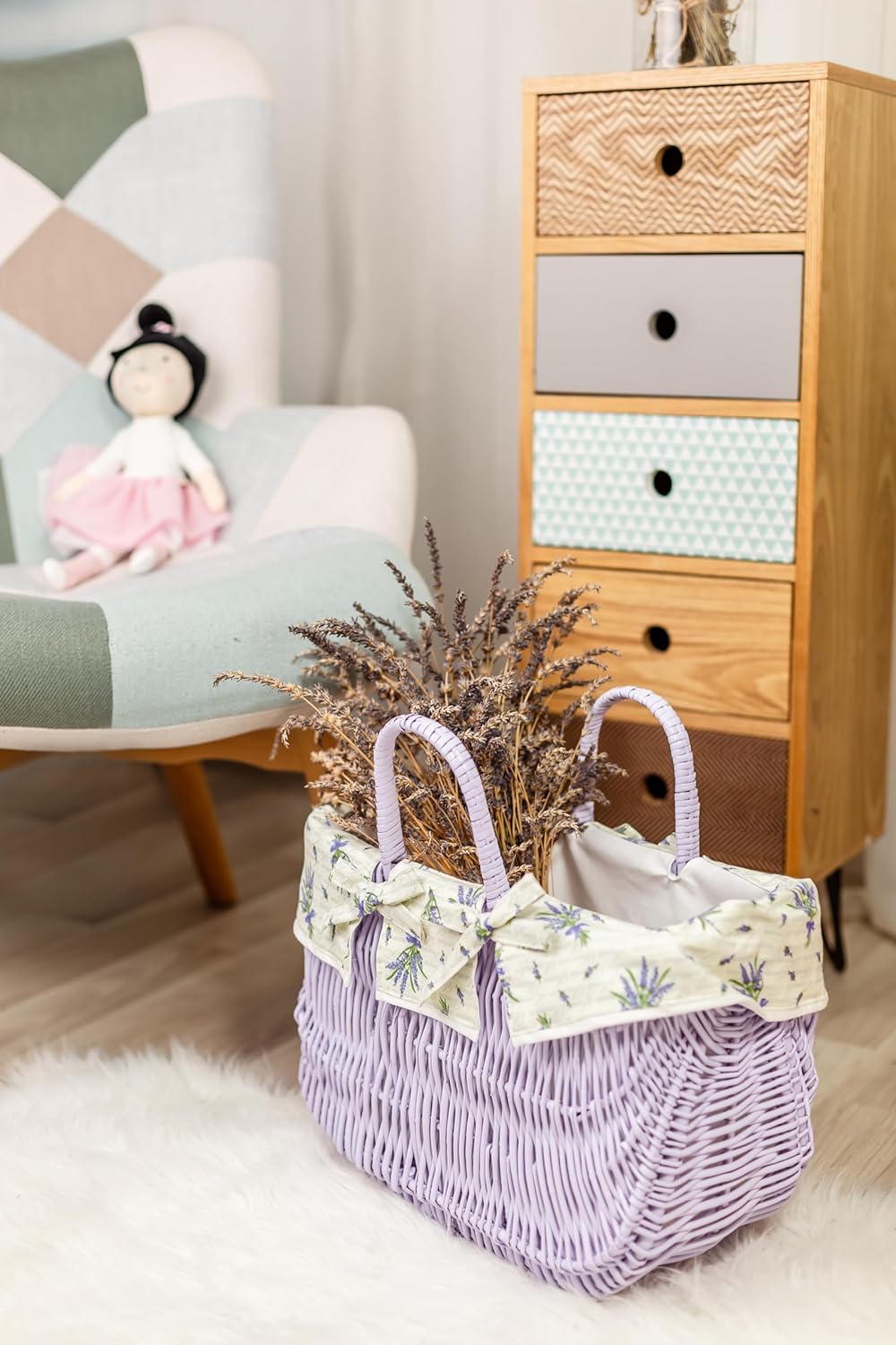 Einkaufskorb Weide Geflochtener Korb mit Henkel Aufbewahrungskorb Leicht Picknickkorb Geschenkkorb L