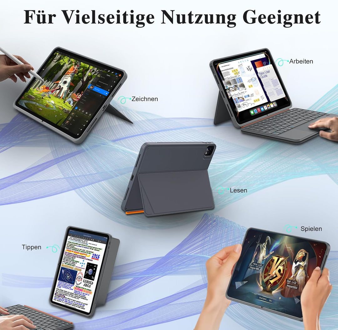 Tastatur Hülle für iPad Pro 11 Zoll (M5/M4 2025/2024), Magnetisch Abnehmbares Keyboard, Grosses Trac