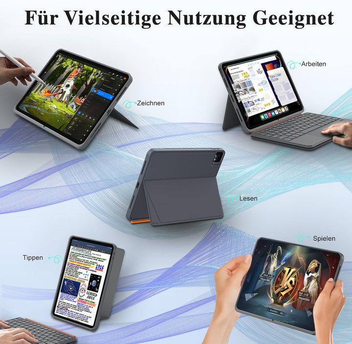 Tastatur Hülle für iPad Pro 11 Zoll (M5/M4 2025/2024), Magnetisch Abnehmbares Keyboard, Grosses Trac