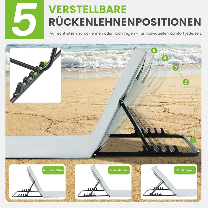 Palawano Sonnenliege für Garten & Strand – Verstellbare 5-Positionen Strandmatte, Leicht & TragbarLi