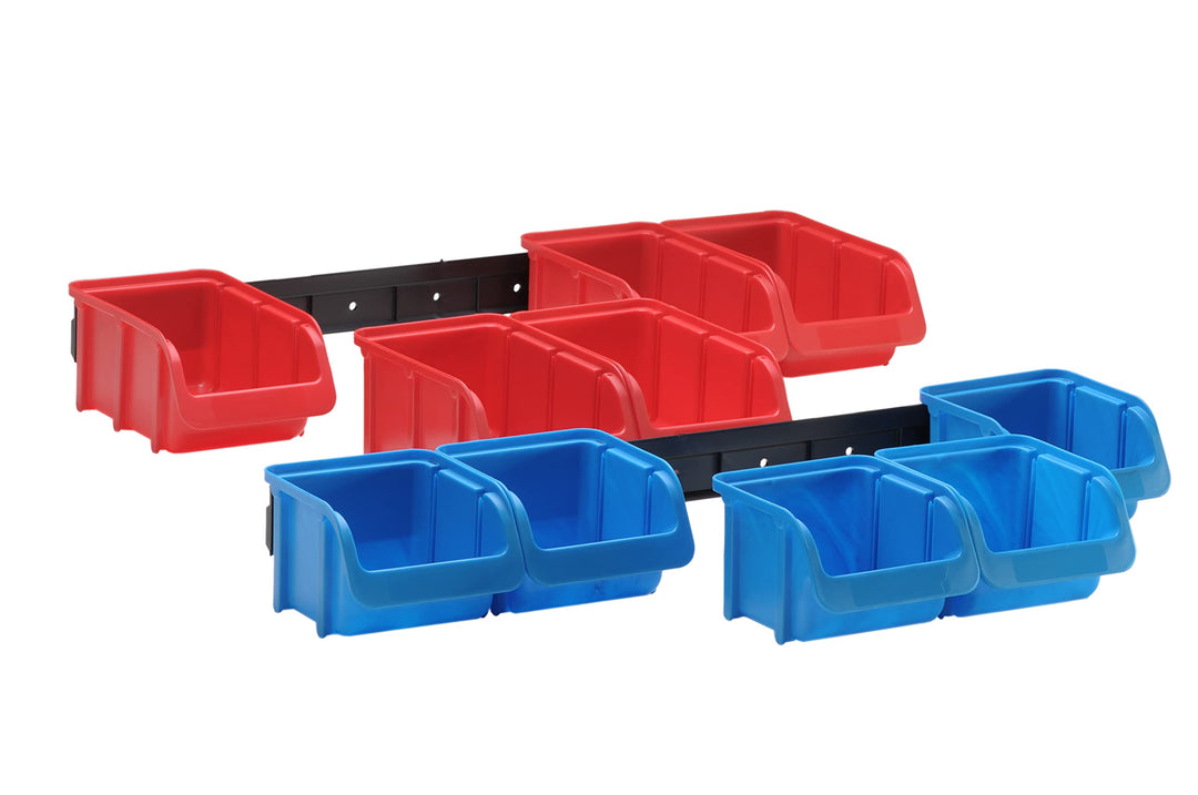 hünersdorff 656820 Sichtboxen-Set, 2 x Kunststoffschiene, 5 x Grösse 1, 5 x Grösse 2 blau-rot Rot/Bl
